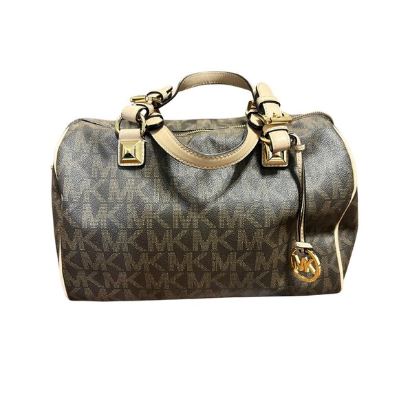 Michael Kors Handbags - Michael Kors Grayson Signature Satchel – Dark Brown/Beige